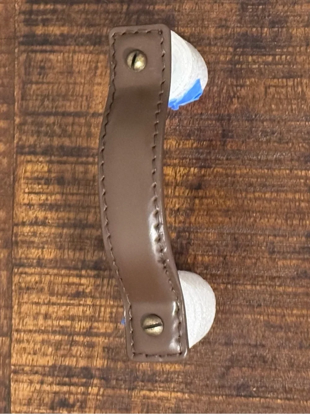 NWOT Anthropologie Saddle Stitch Leather Handle Brown Iron Brass Pull